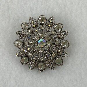 Vintage Monet Aurora Borealis Brooch Star Burst Flower Signed Rhinestone Pin